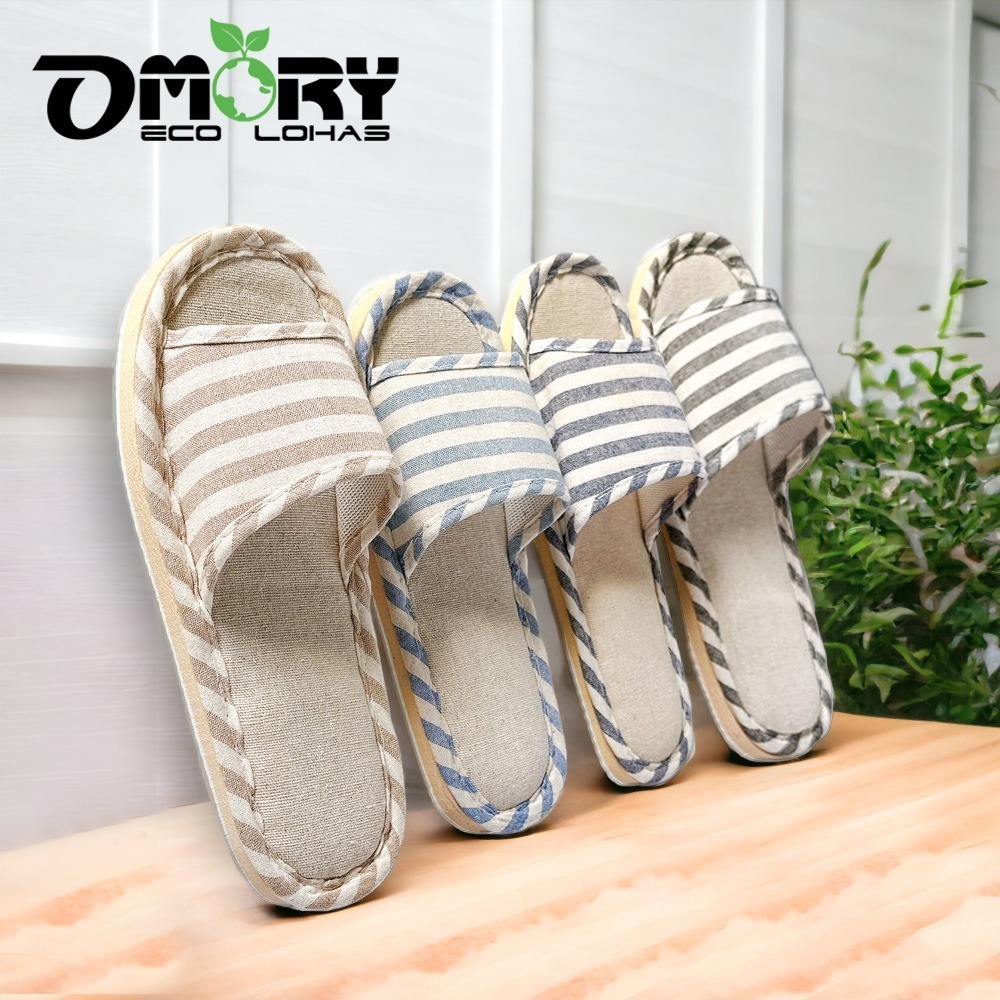 【OMORY】日式條紋四季室內拖 棉麻 透氣 條紋拖鞋-細節圖6