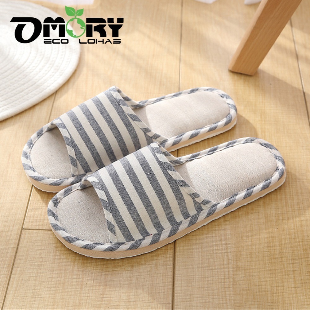 【OMORY】日式條紋四季室內拖 棉麻 透氣 條紋拖鞋-細節圖8