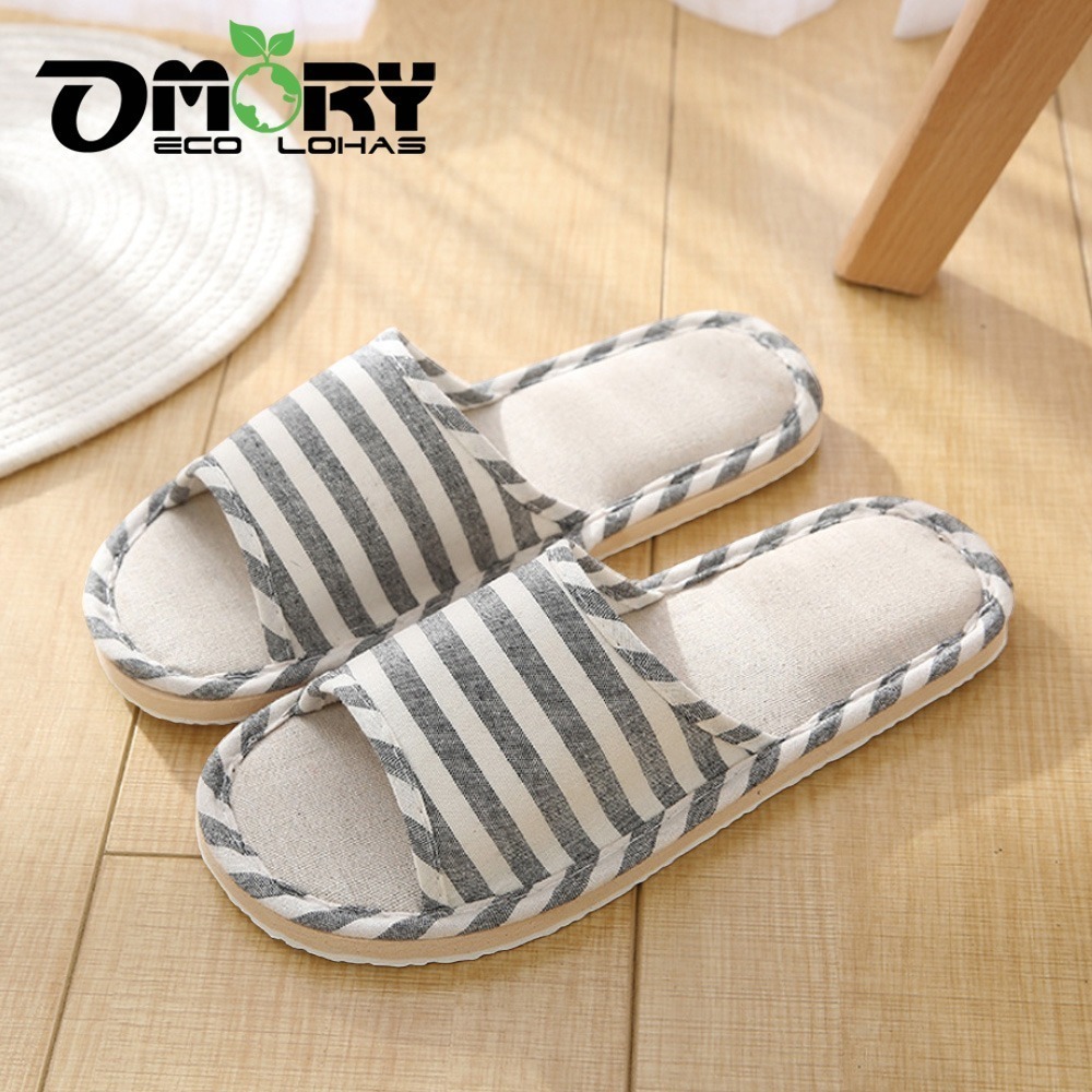 【OMORY】日式條紋四季室內拖 棉麻 透氣 條紋拖鞋-細節圖10