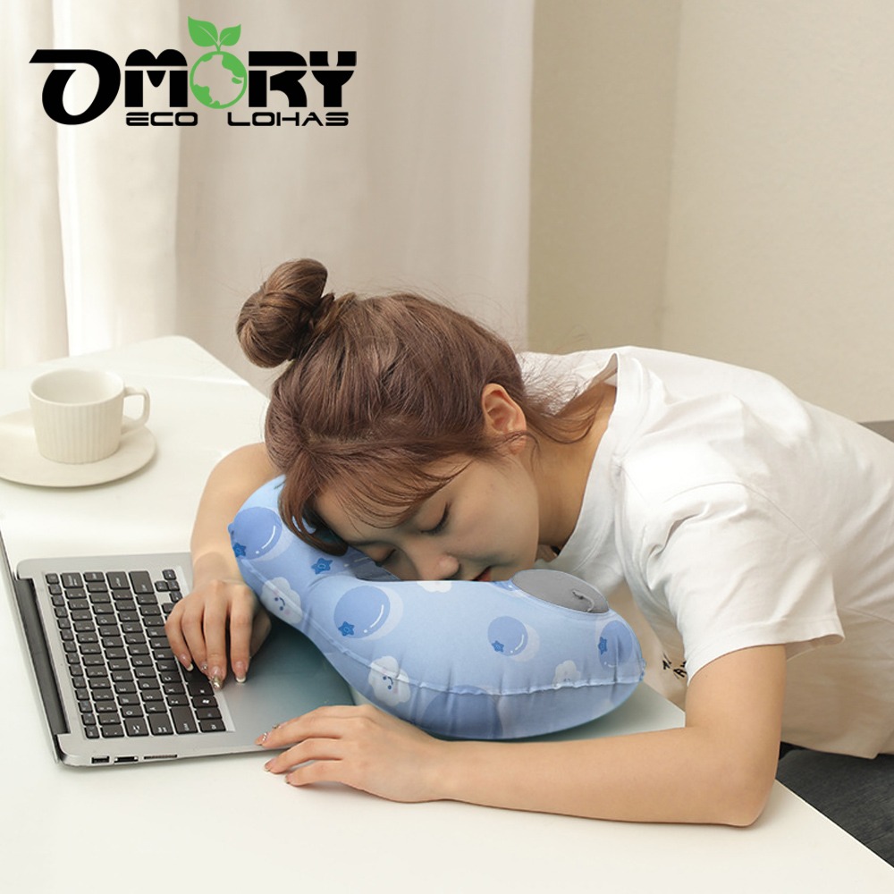 【OMORY】印花涼感按壓充氣頸枕(附收納袋)-細節圖7