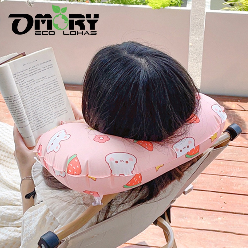【OMORY】印花涼感按壓充氣頸枕(附收納袋)-細節圖8
