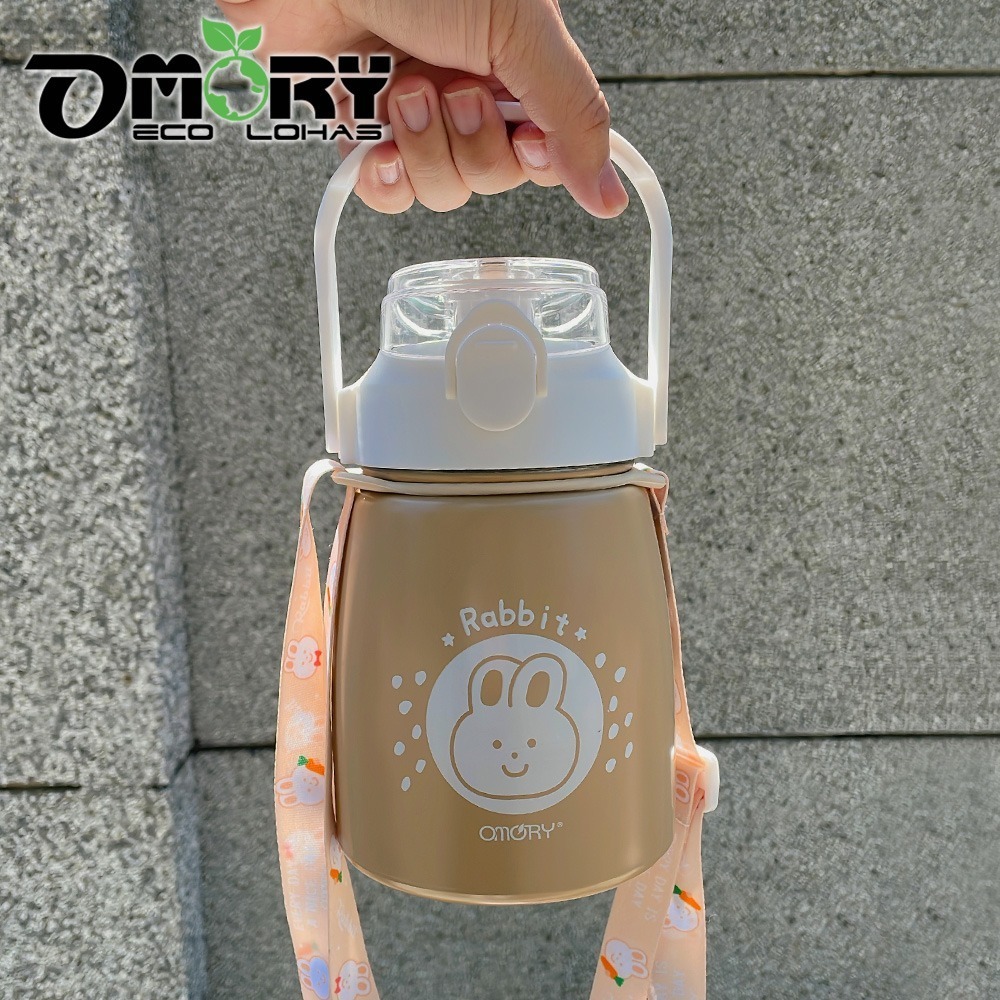 OMORY 不鏽鋼萌兔大肚吸管保溫瓶-800ml 揹帶水壺(限定款)-細節圖6