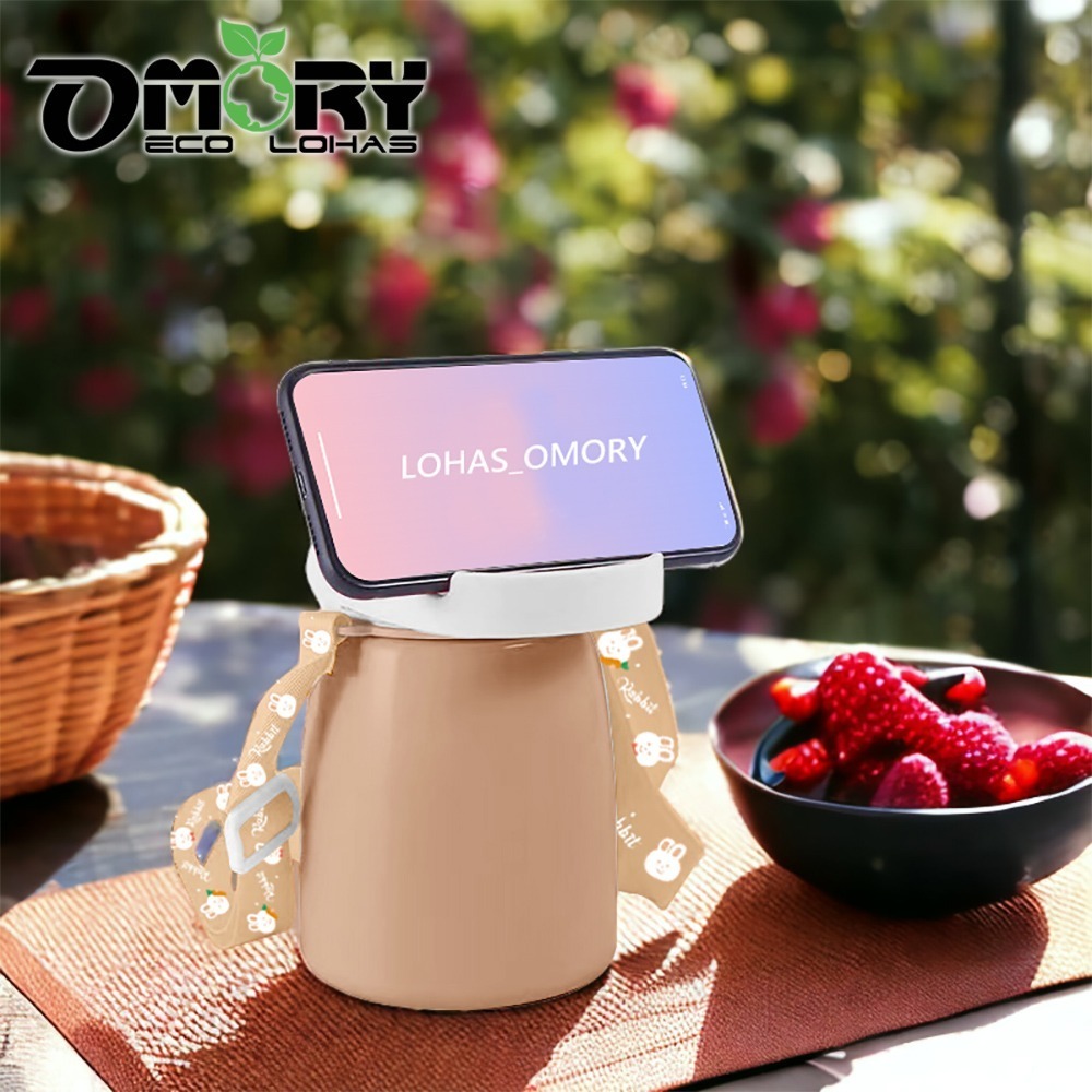 OMORY 不鏽鋼萌兔大肚吸管保溫瓶-800ml 揹帶水壺(限定款)-細節圖9