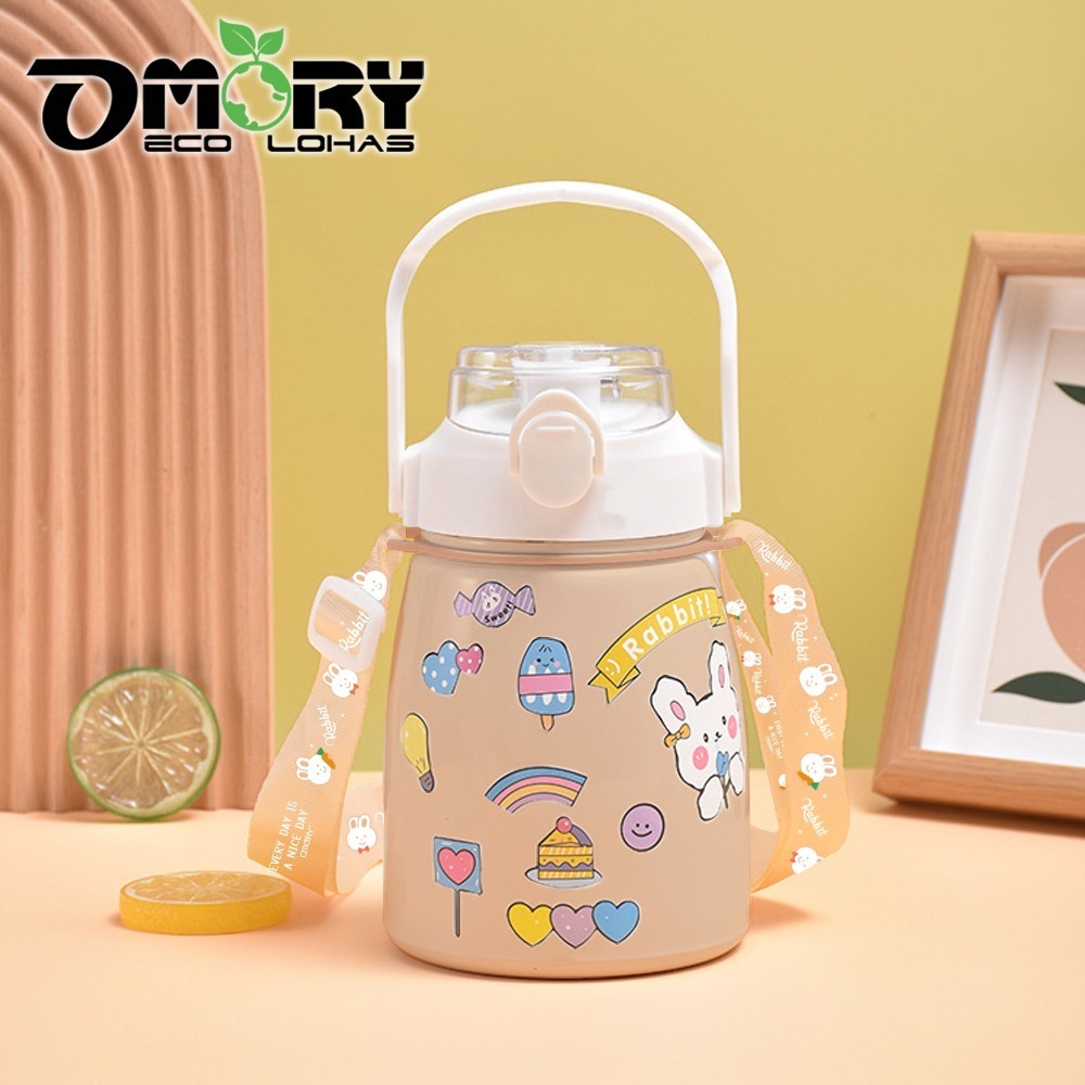 OMORY 不鏽鋼萌兔大肚吸管保溫瓶-800ml 揹帶水壺(限定款)-細節圖10