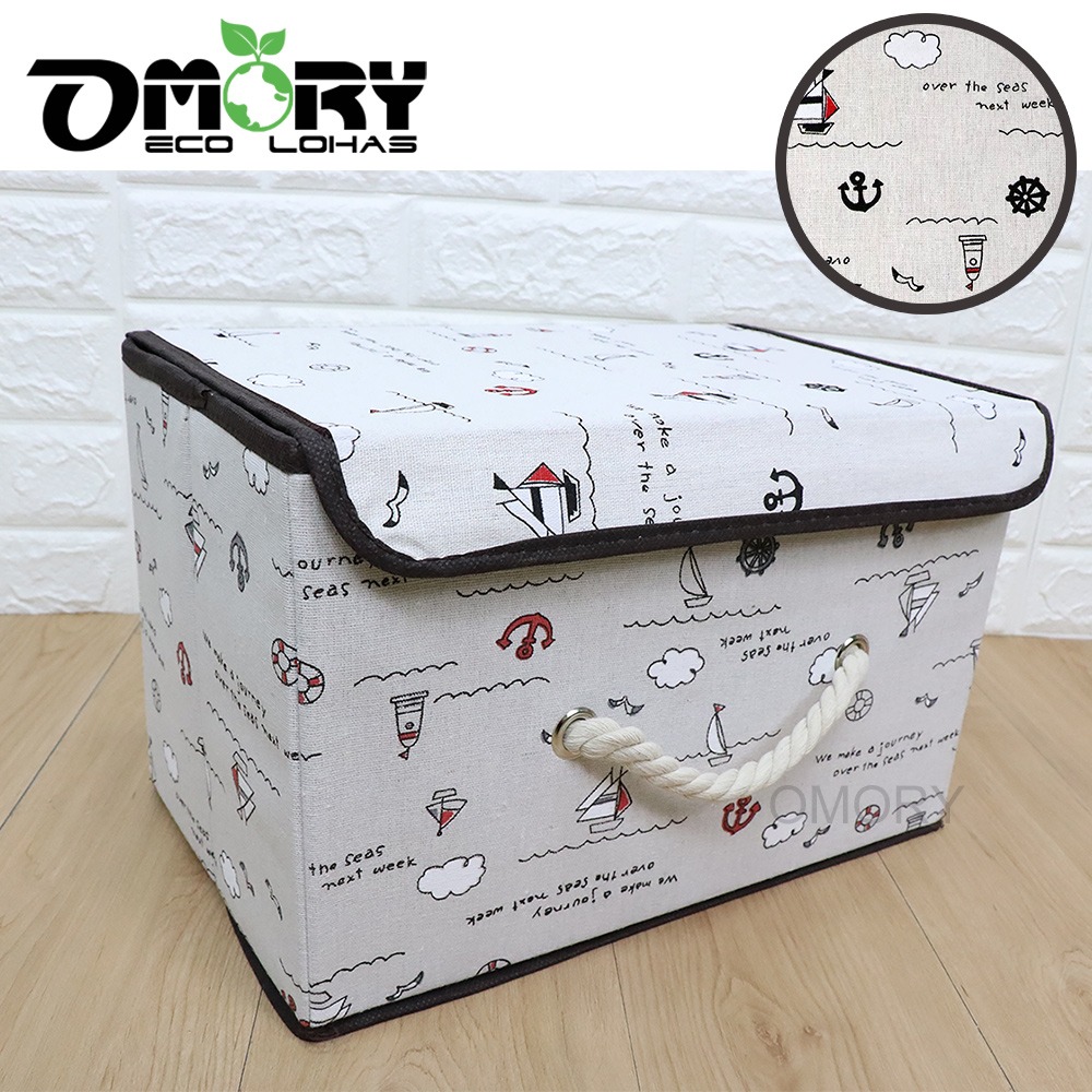 【OMORY】棉麻連蓋式麻繩收納箱-細節圖3