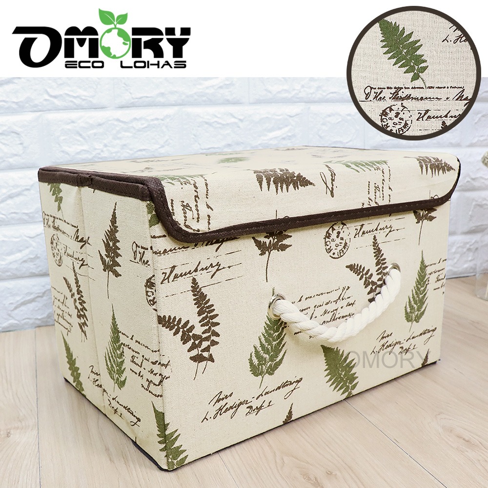 【OMORY】棉麻連蓋式麻繩收納箱-細節圖4