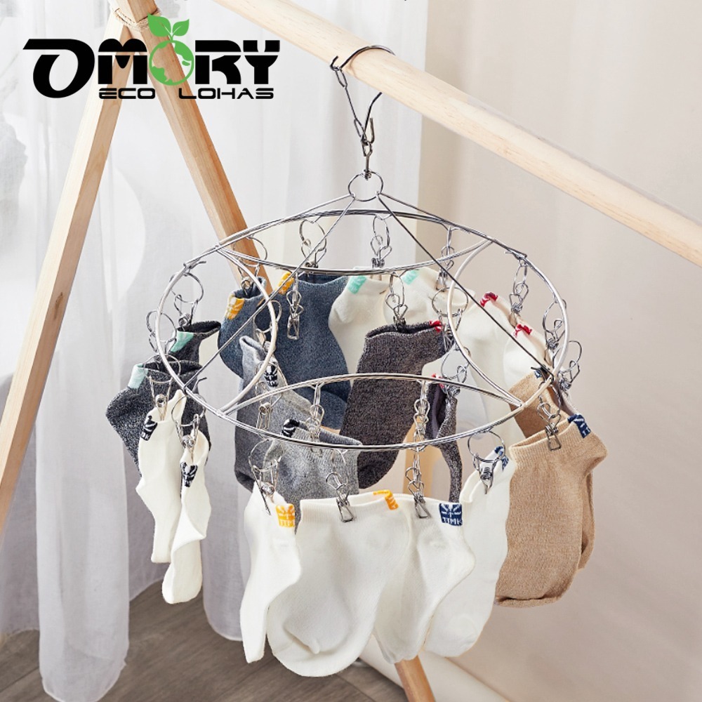 【限時購】【OMORY】不鏽鋼圓型曬衣架-20夾-細節圖5