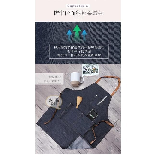 【OMORY】簡約仿牛仔圍裙 牛仔圍裙 工作圍裙 防髒污圍裙 文青圍裙 幼兒園老師圍裙- 59x79cm-細節圖8