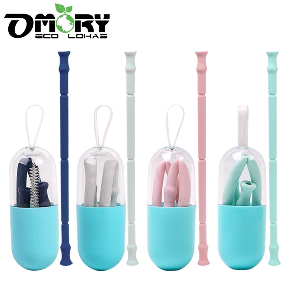 【限時購】【OMORY】竹節款矽膠摺疊吸管(附收納盒/刷)可吊掛-細節圖5