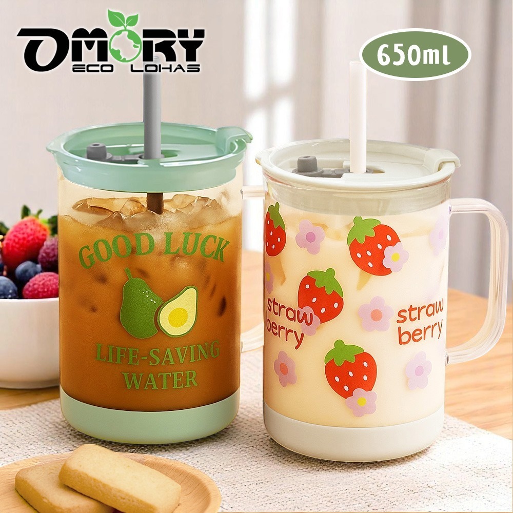 【限時購】【OMORY】果漾玻璃把手吸管杯650ml-細節圖2