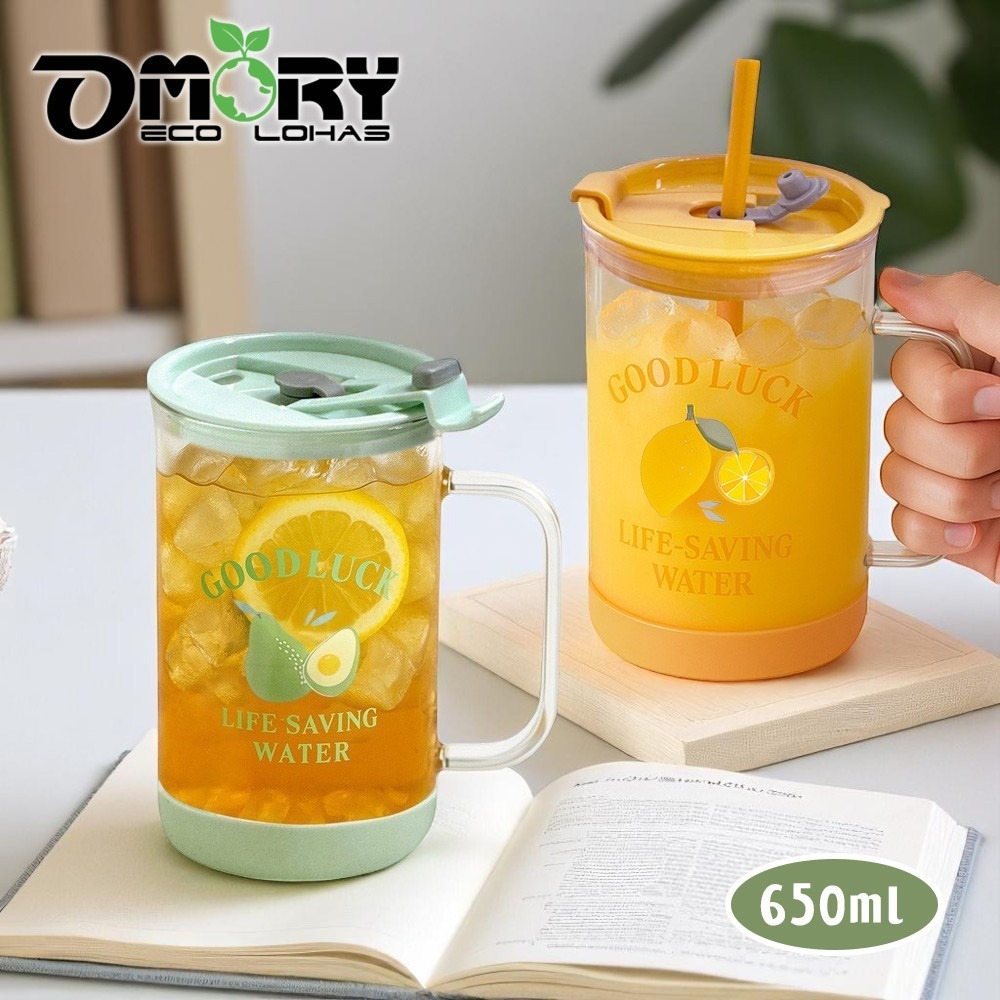 【限時購】【OMORY】果漾玻璃把手吸管杯650ml-細節圖6
