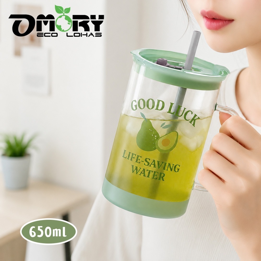 【限時購】【OMORY】果漾玻璃把手吸管杯650ml-細節圖7
