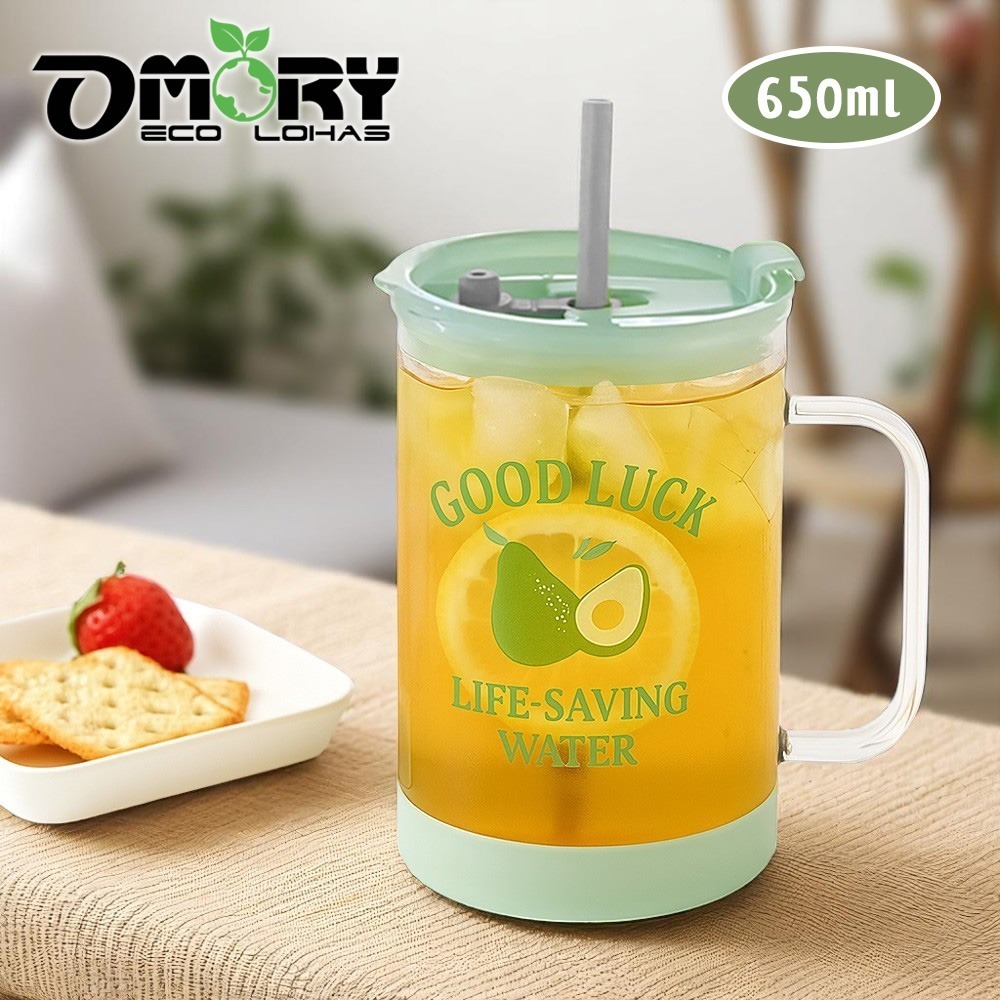 【限時購】【OMORY】果漾玻璃把手吸管杯650ml-細節圖8