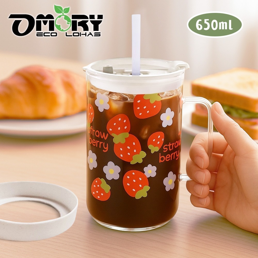 【限時購】【OMORY】果漾玻璃把手吸管杯650ml-細節圖9