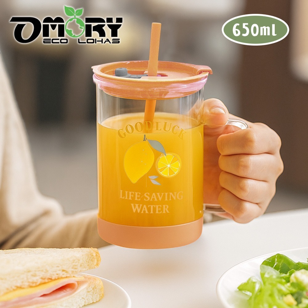 【限時購】【OMORY】果漾玻璃把手吸管杯650ml-細節圖10