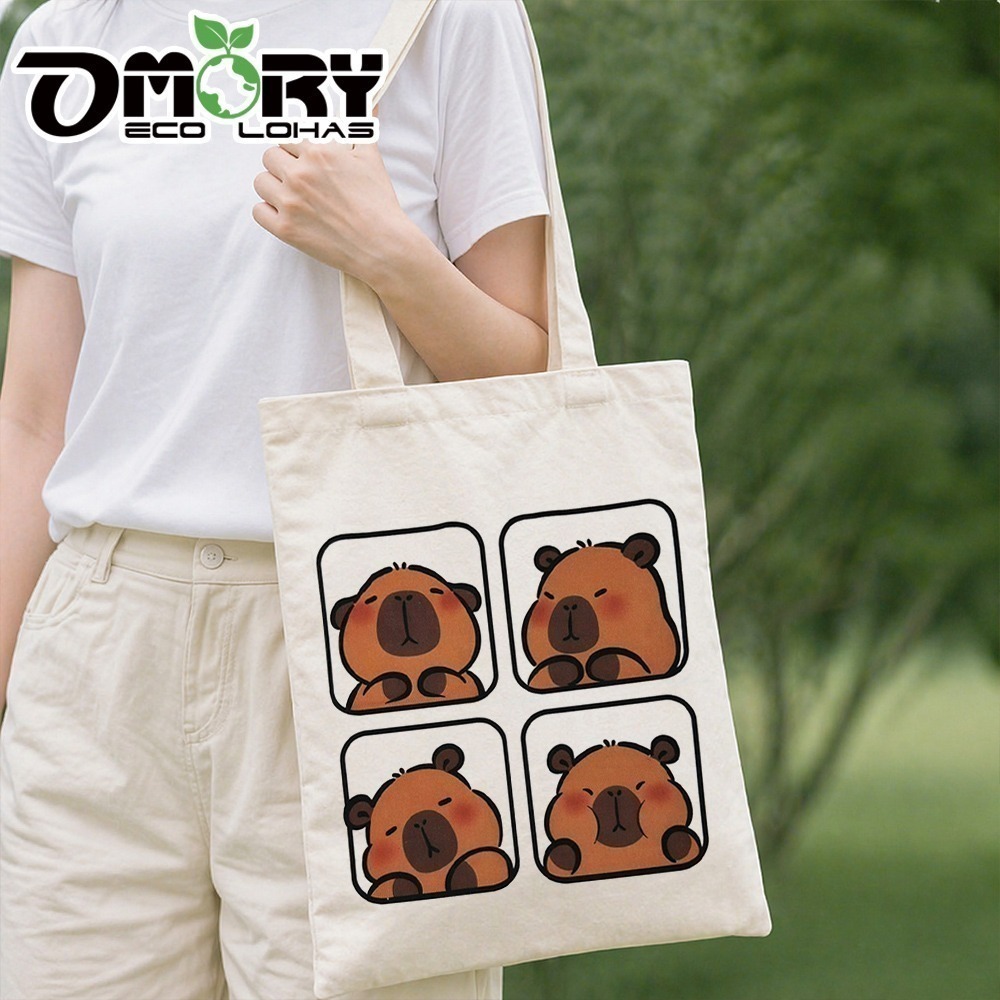 【限時購】【OMORY】卡皮巴拉 豚豚文青帆布袋-隨機-細節圖2
