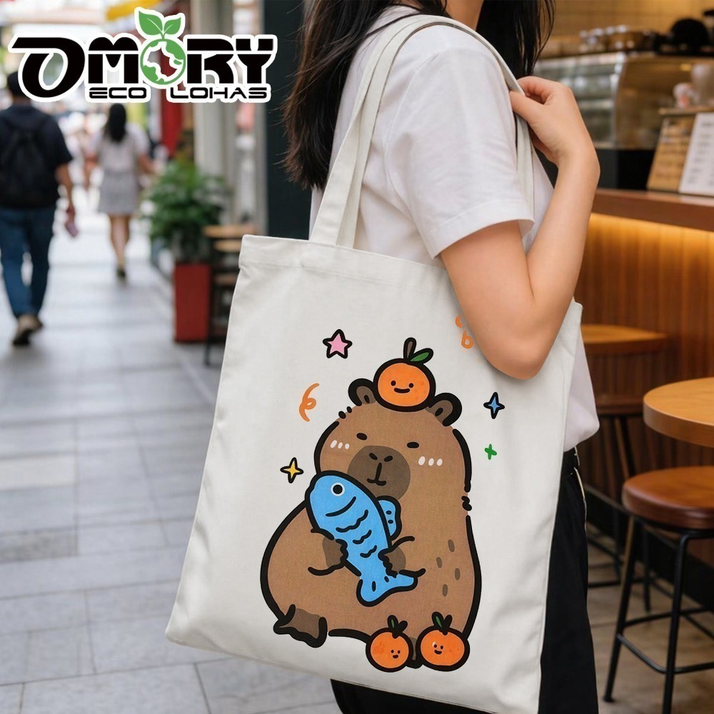 【限時購】【OMORY】卡皮巴拉 豚豚文青帆布袋-隨機-細節圖3