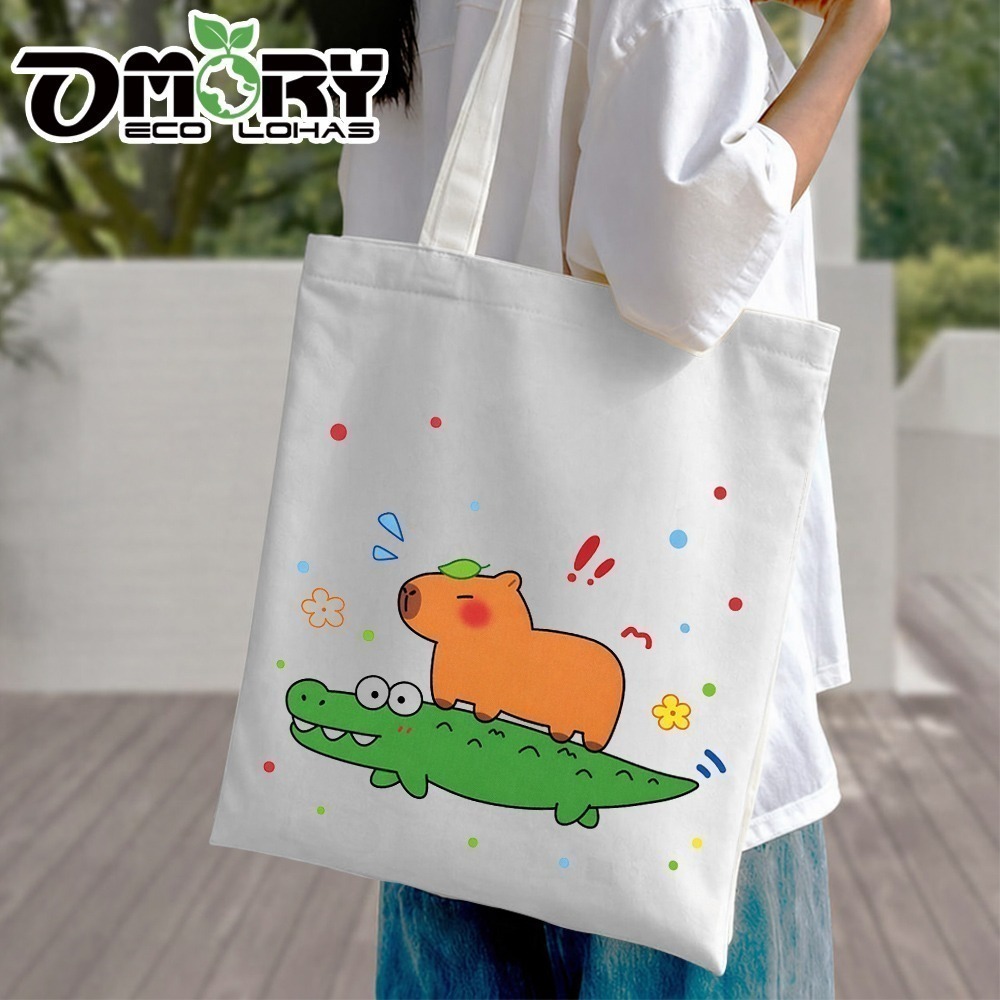 【限時購】【OMORY】卡皮巴拉 豚豚文青帆布袋-隨機-細節圖5