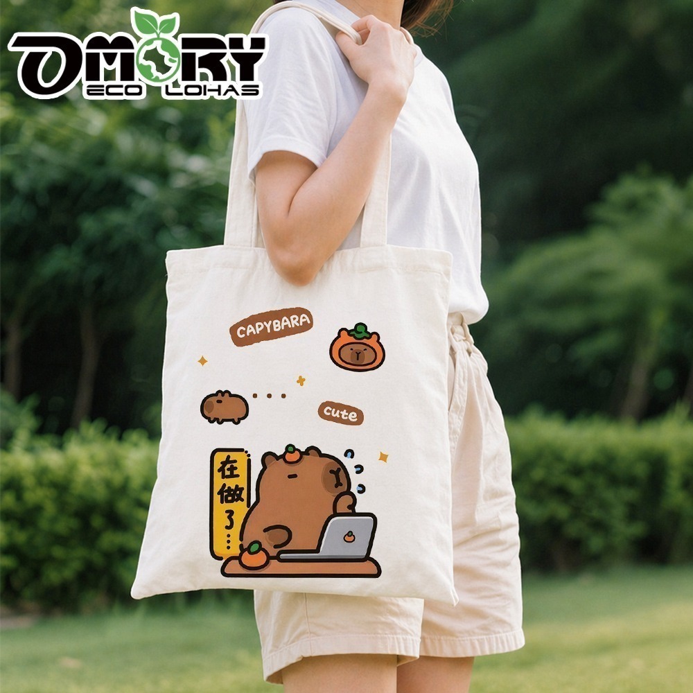 【限時購】【OMORY】卡皮巴拉 豚豚文青帆布袋-隨機-細節圖6
