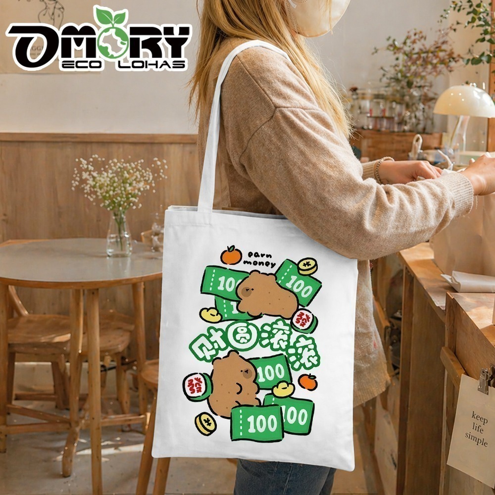 【限時購】【OMORY】卡皮巴拉 豚豚文青帆布袋-隨機-細節圖2
