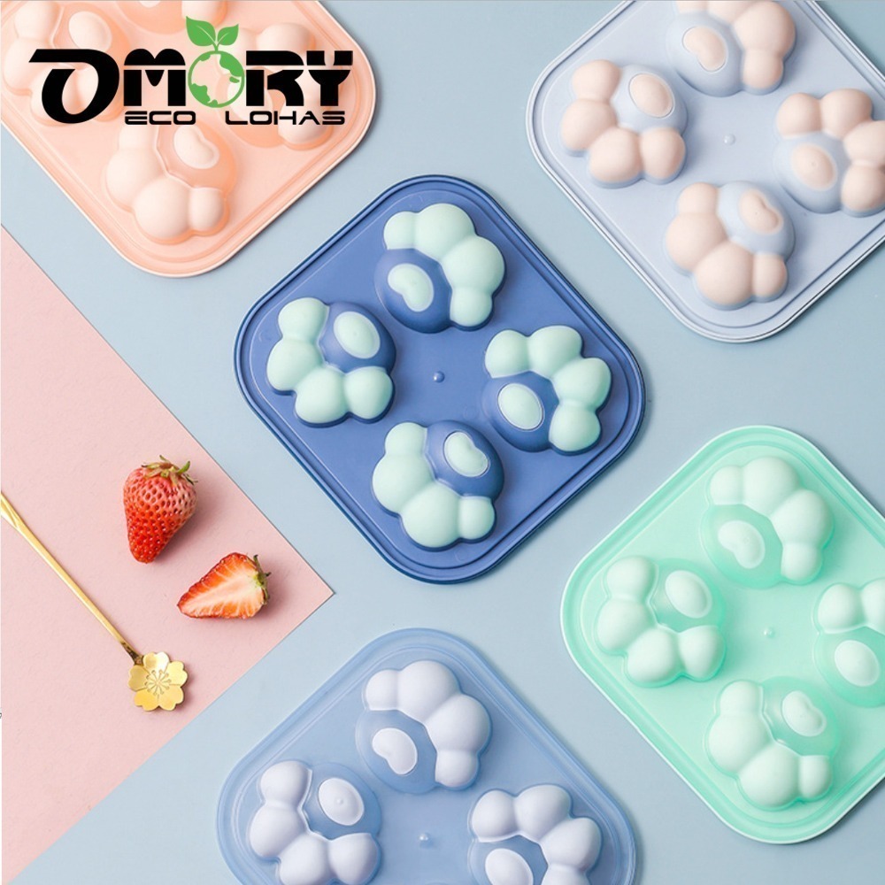 【限時購】【OMORY】可愛製冰/果凍模-四連貓掌 貓咪肉球冰塊模具 矽膠製冰模 果凍模 布丁模 DIY甜點模具-細節圖3