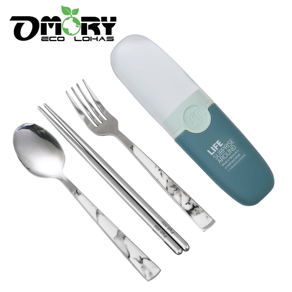 【限時購】【OMORY】Marbling大理石紋304不鏽鋼環保餐具4件組-細節圖2
