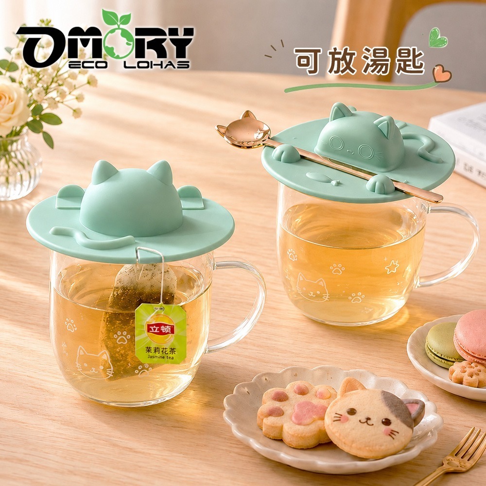 【OMORY】立體貓咪可掛茶包矽膠杯蓋｜防塵防蟲｜茶包夾｜手機架｜防燙套-細節圖4
