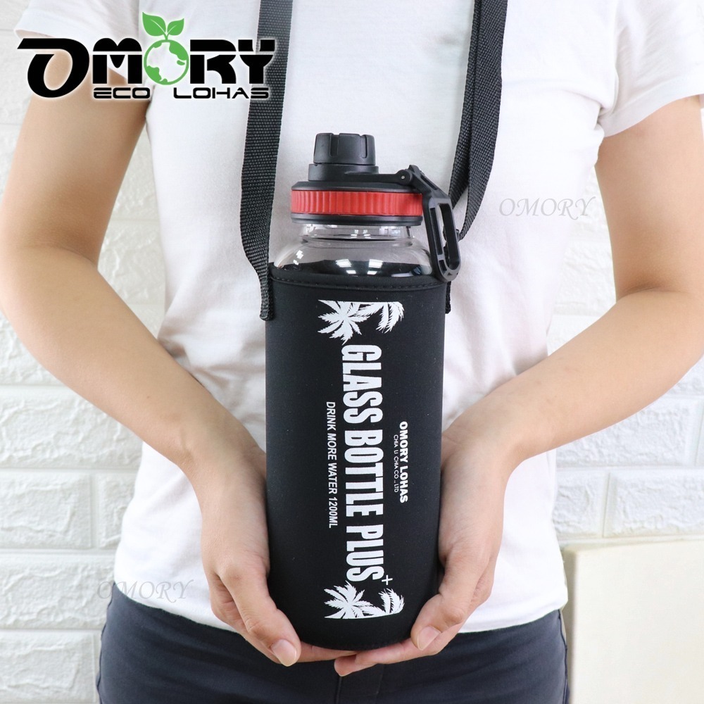【OMORY】大容量玻璃吸管水瓶1200ML-附揹袋-細節圖5