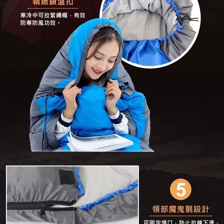 【VENCEDOR】免運  露營 旅行睡袋 可伸手 信封式帶帽成人睡袋 戶外露營睡袋 (超取限二個)-細節圖5