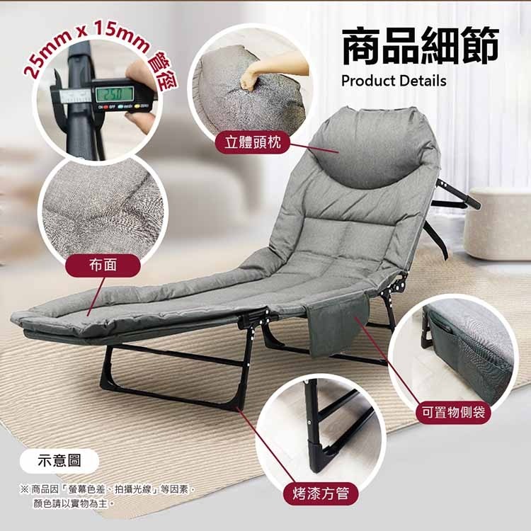 【VENCEDOR】免安裝 美式三折棉布躺椅 摺疊躺椅 三折摺疊 午睡床 單人床-細節圖3