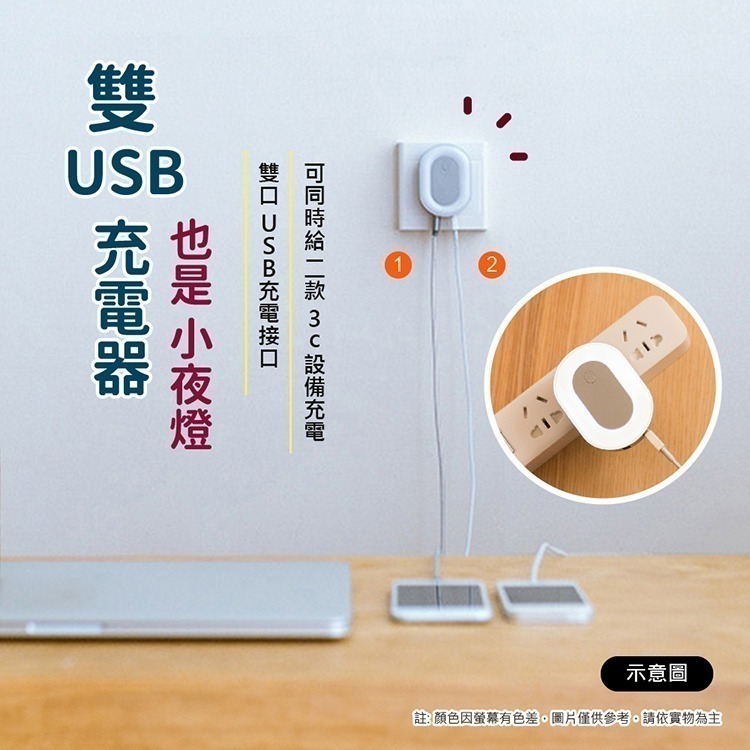 【VENCEDOR】USB小夜燈充電器 / 充電 雙usb孔 usb插孔 雙口夜燈 便攜 迷你燈-細節圖4