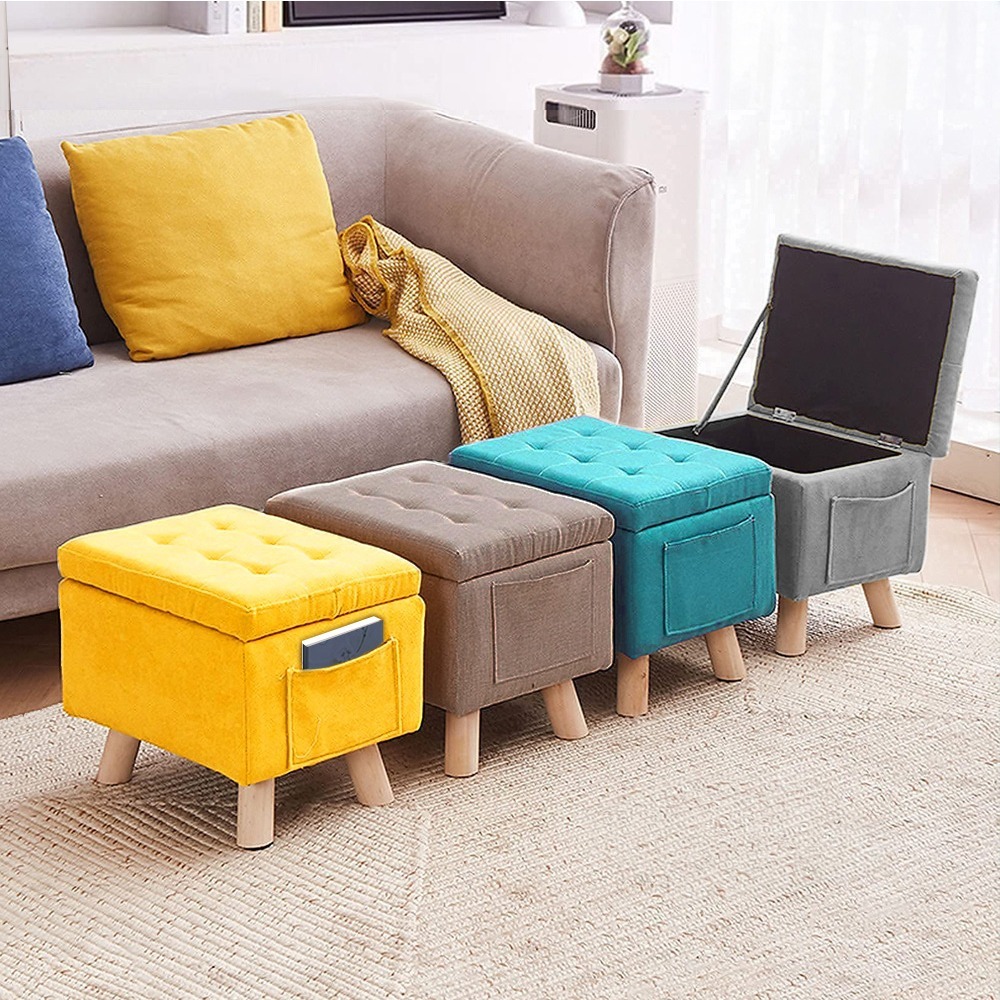 【VENCEDOR】實木沙發收納椅 簡約布工藝 多功能 收納凳 方形凳 儲物換鞋椅 矮凳 置物凳 台灣桃園貨499免運-細節圖2