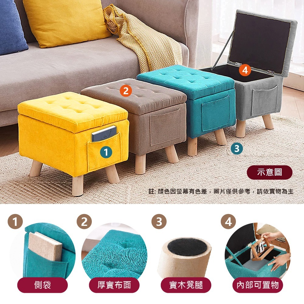 【VENCEDOR】實木沙發收納椅 簡約布工藝 多功能 收納凳 方形凳 儲物換鞋椅 矮凳 置物凳 台灣桃園貨499免運-細節圖5