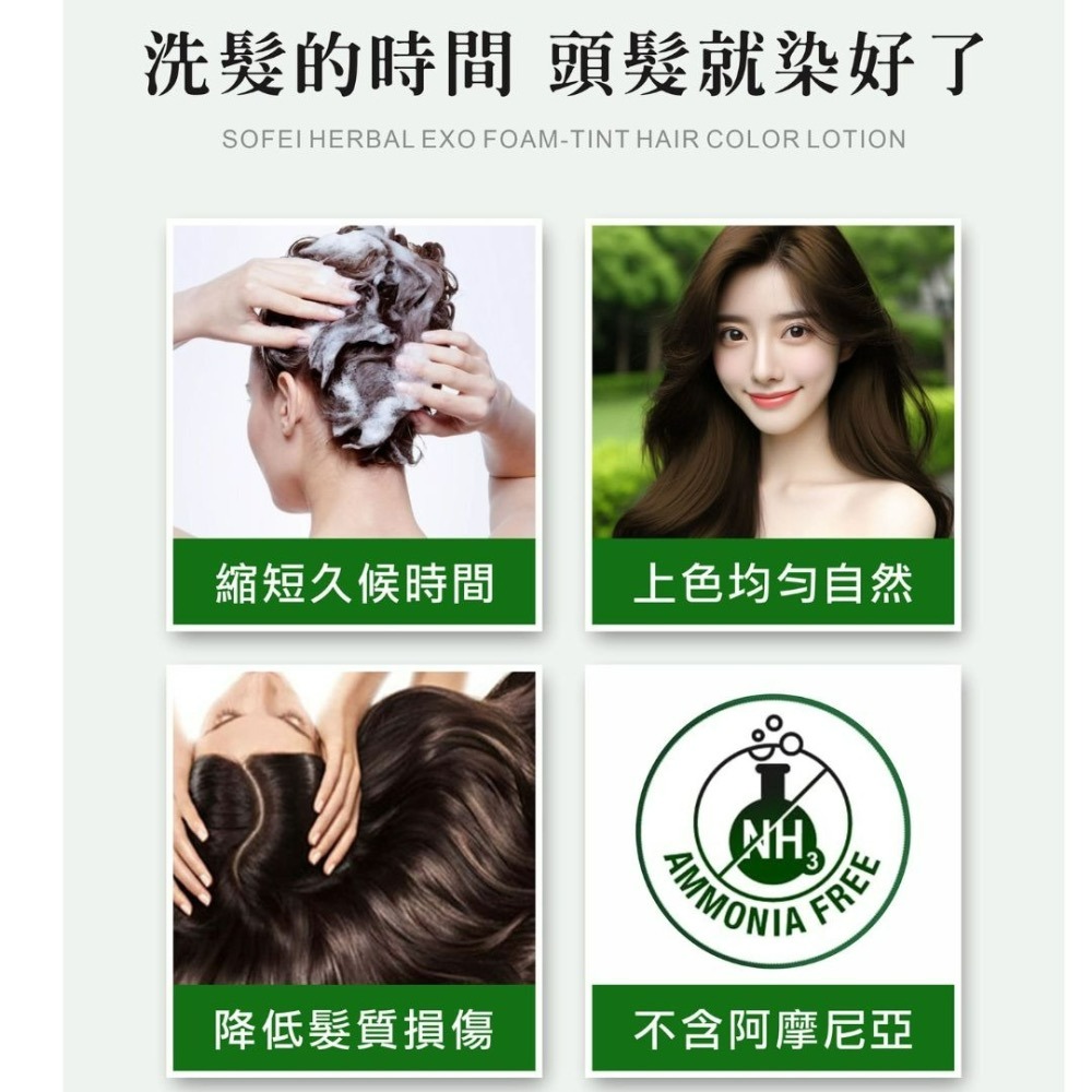 現貨-舒妃 SOFEI 無氨染植泌泡沫染髮液320ML 3色任選 遮蓋白髮-細節圖2