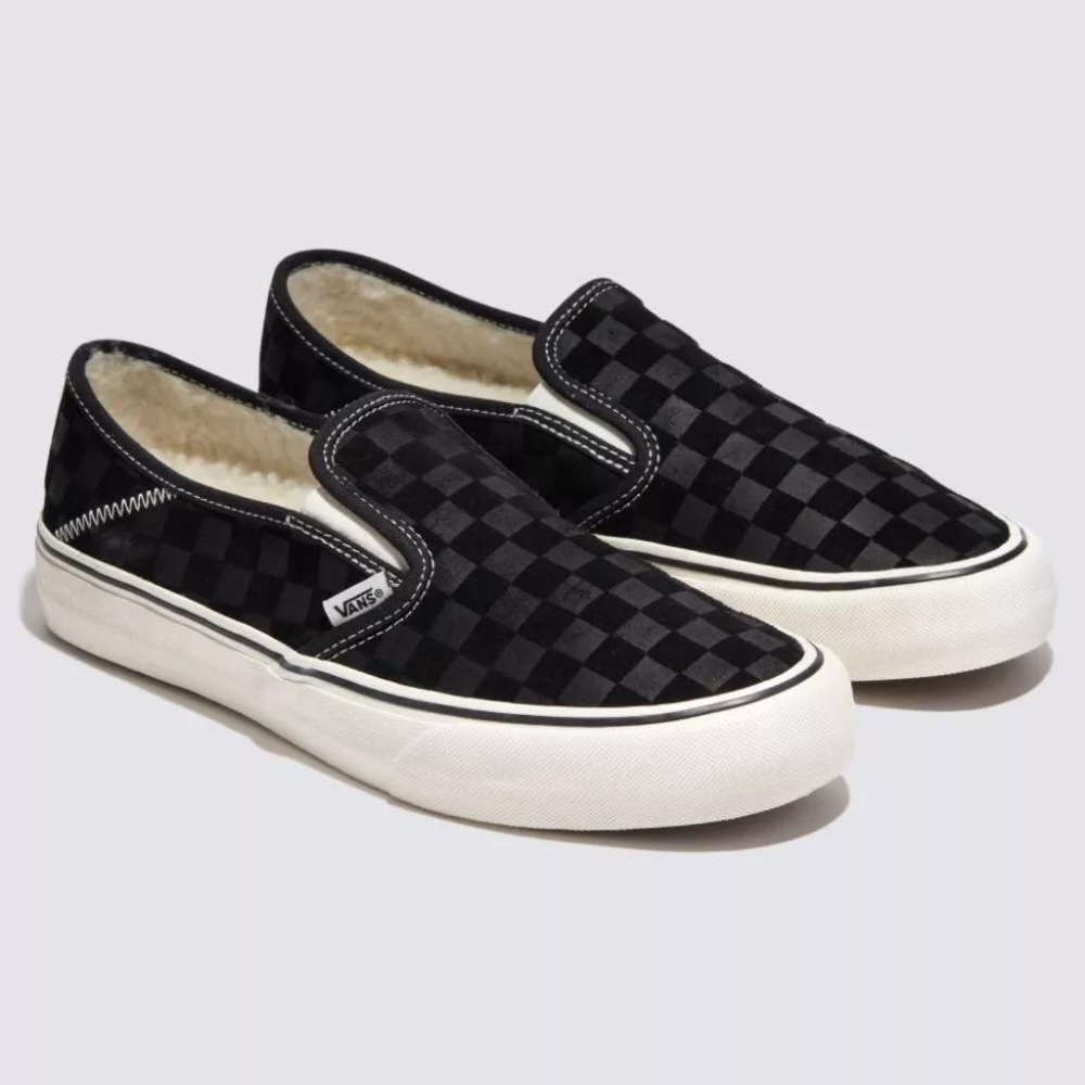 [unclev1966] 代購 Vans Knu Slip-On VR3 SF 黑色 棋盤格 內襯羔羊毛 保暖 滑板鞋-細節圖2