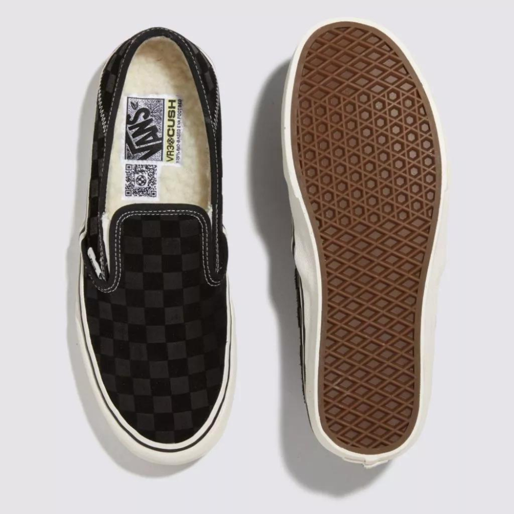 [unclev1966] 代購 Vans Knu Slip-On VR3 SF 黑色 棋盤格 內襯羔羊毛 保暖 滑板鞋-細節圖4