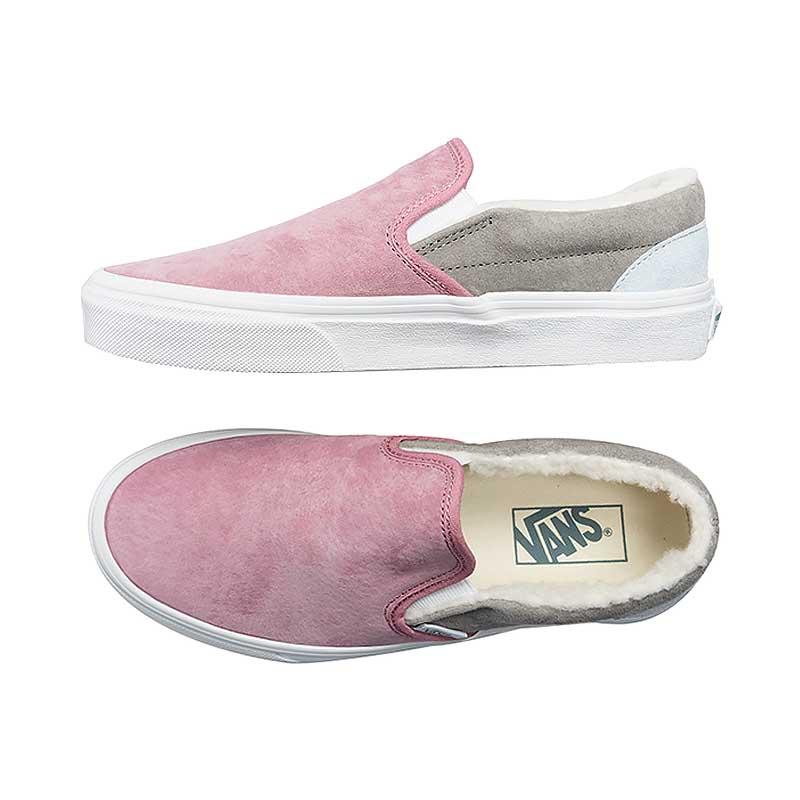 [unclev1966] Vans CLASSIC SLIP-ON 粉色 拼接 絨毛 秋冬 保暖 滑板 女款-細節圖2