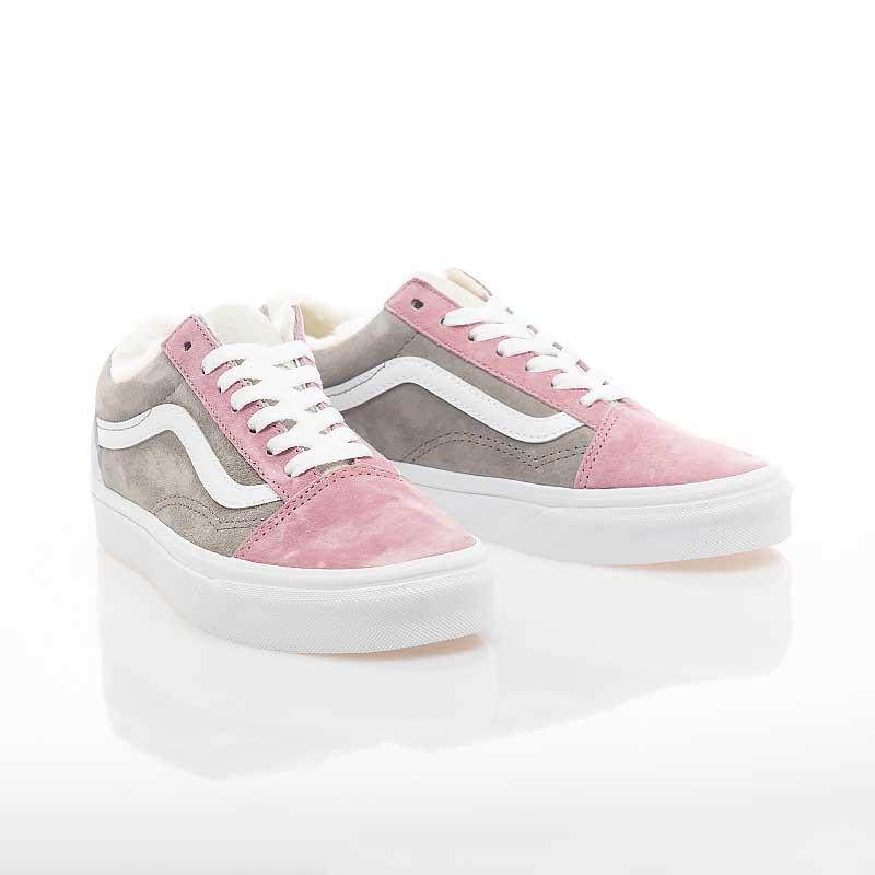 [unclev1966] Vans Old Skool 拼接 粉色 灰色 毛絨 秋冬必備 保暖 女款-細節圖2