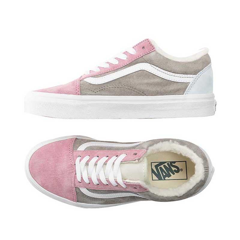 [unclev1966] Vans Old Skool 拼接 粉色 灰色 毛絨 秋冬必備 保暖 女款-細節圖3