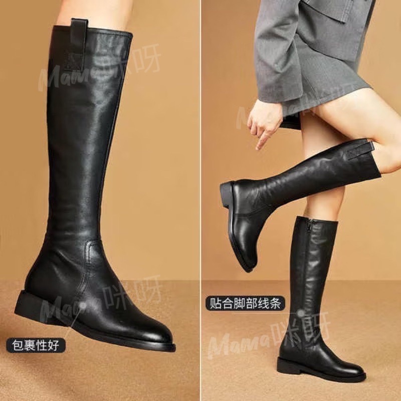 Mama咪呀～長筒靴.騎士靴.馬丁不過膝高長靴. ￼厚底靴.馬靴.女高筒靴.厚底靴.膝上靴.2024新款秋冬.平底長筒皮-細節圖3