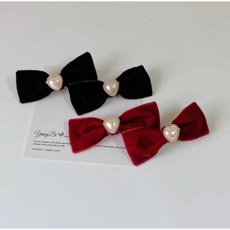 𝓨𝓪𝓷𝓰𝓑𝓲🫧絲絨蝴蝶結愛心珍珠髮夾 V256-細節圖6