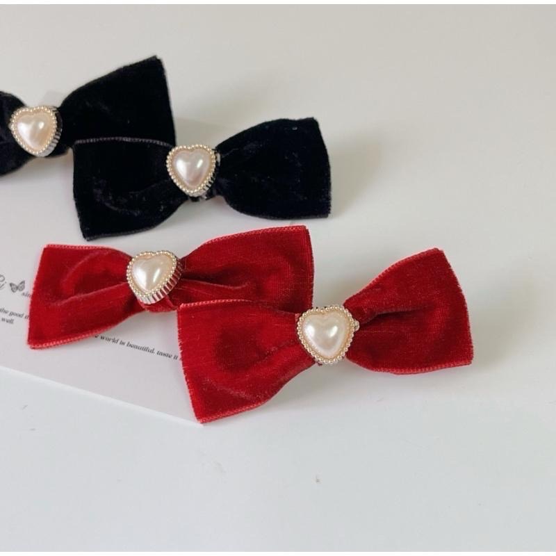 𝓨𝓪𝓷𝓰𝓑𝓲🫧絲絨蝴蝶結愛心珍珠髮夾 V256-細節圖7