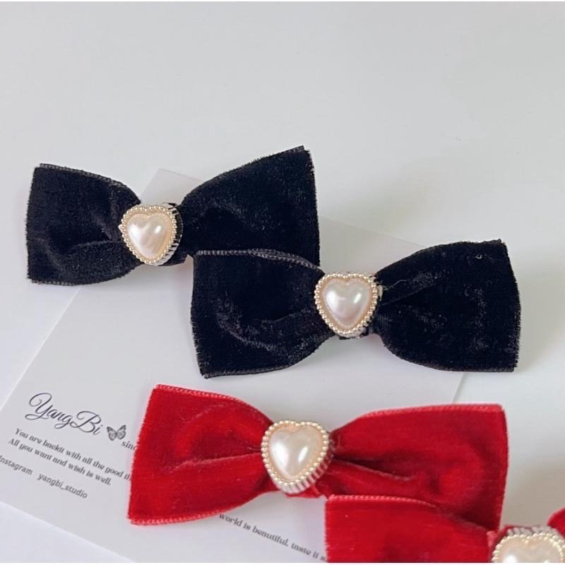 𝓨𝓪𝓷𝓰𝓑𝓲🫧絲絨蝴蝶結愛心珍珠髮夾 V256-細節圖8