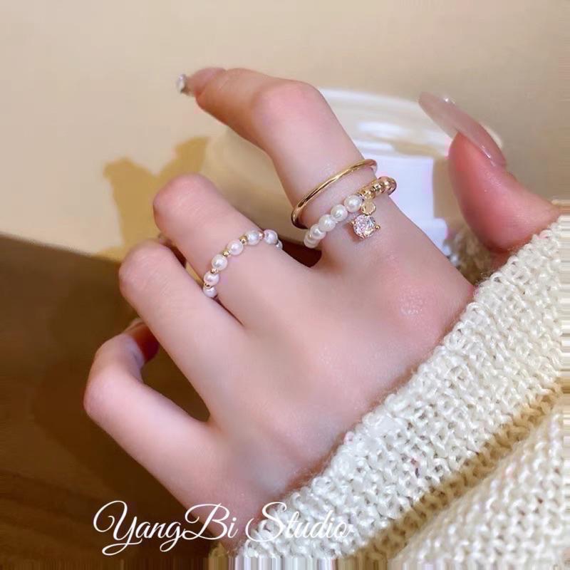 𝓨𝓪𝓷𝓰𝓑𝓲🫧闆娘自留百搭款｜真金電鍍珍珠戒指三件組 Y509-細節圖2