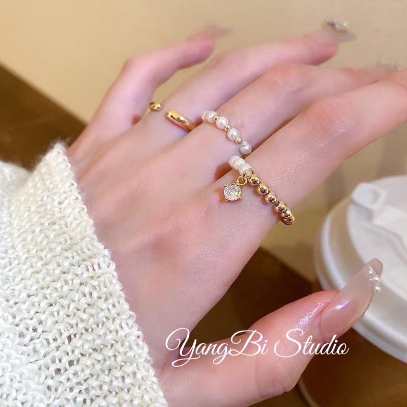 𝓨𝓪𝓷𝓰𝓑𝓲🫧闆娘自留百搭款｜真金電鍍珍珠戒指三件組 Y509-細節圖3