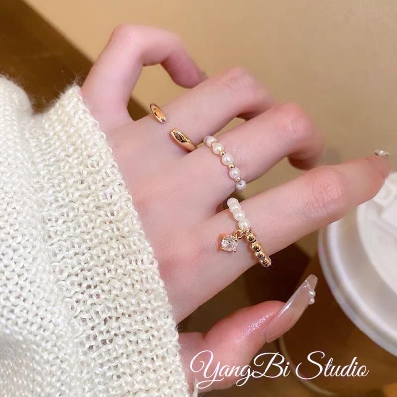 𝓨𝓪𝓷𝓰𝓑𝓲🫧闆娘自留百搭款｜真金電鍍珍珠戒指三件組 Y509-細節圖4