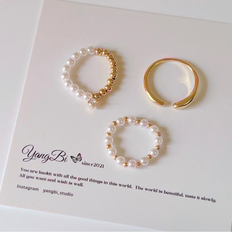 𝓨𝓪𝓷𝓰𝓑𝓲🫧闆娘自留百搭款｜真金電鍍珍珠戒指三件組 Y509-細節圖5