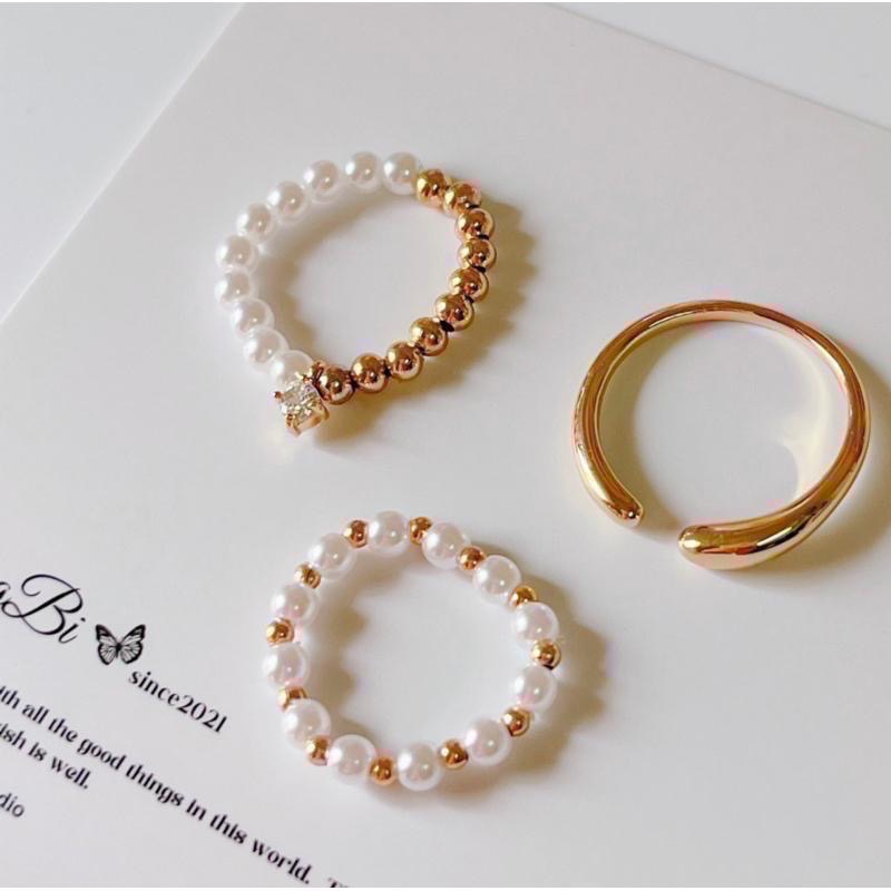 𝓨𝓪𝓷𝓰𝓑𝓲🫧闆娘自留百搭款｜真金電鍍珍珠戒指三件組 Y509-細節圖6