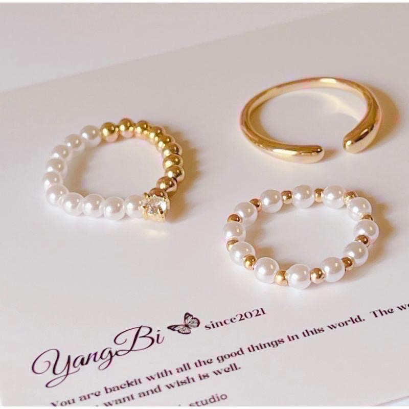 𝓨𝓪𝓷𝓰𝓑𝓲🫧闆娘自留百搭款｜真金電鍍珍珠戒指三件組 Y509-細節圖8