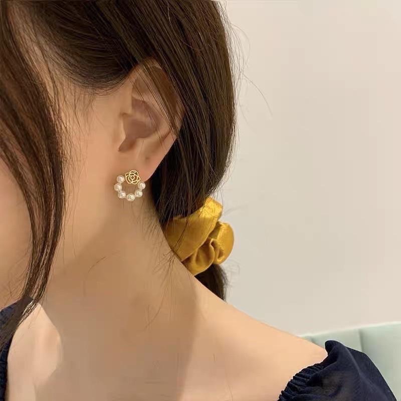 𝓨𝓪𝓷𝓰𝓑𝓲🫧S925銀針｜山茶花珍珠耳環 Y439-細節圖3